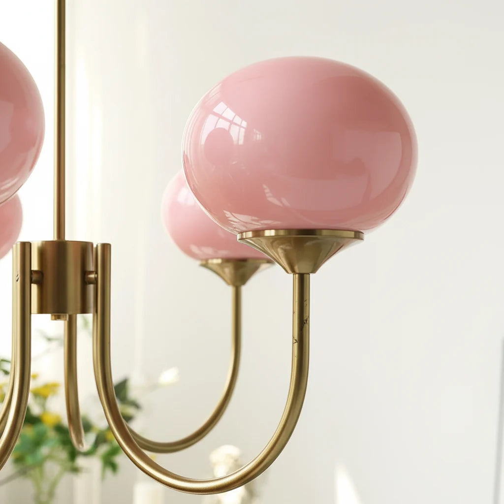 Ceiling Light Handcrafted Pink Glass & Gold Finish