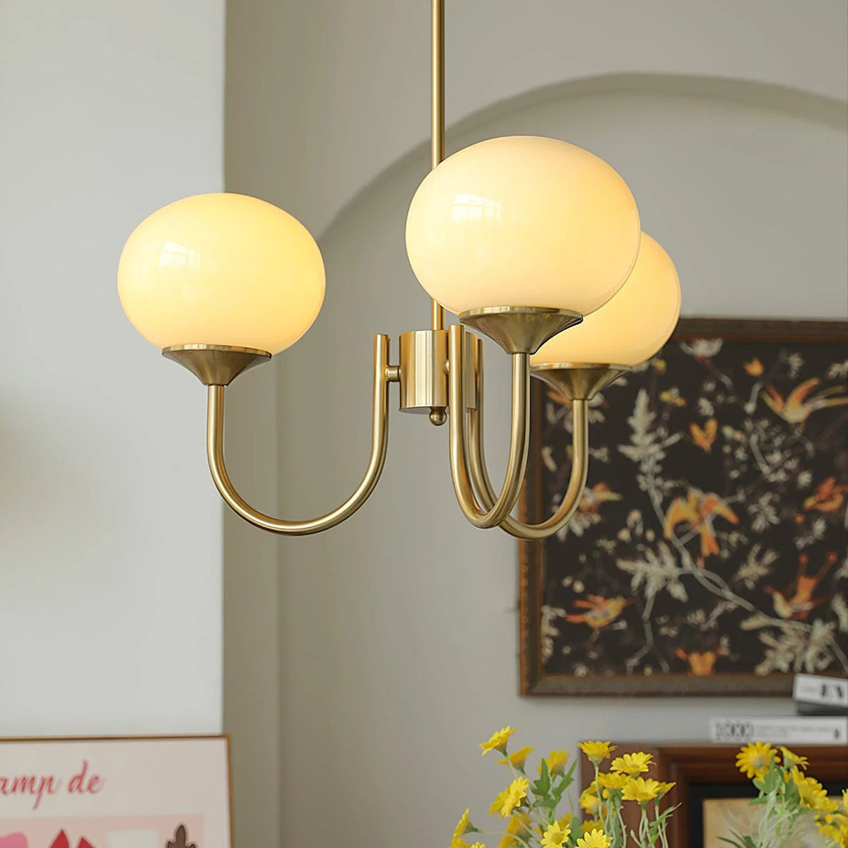 Ceiling Light Handcrafted Pink Glass & Gold Finish