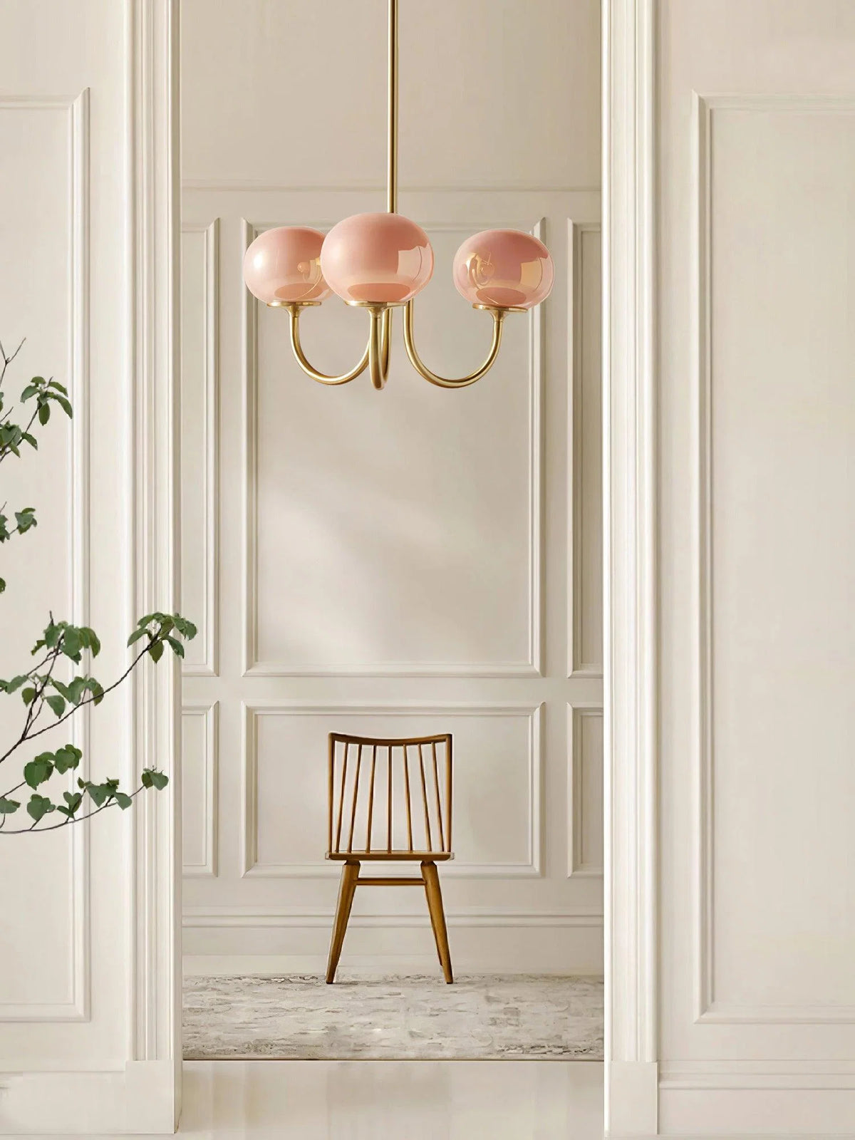 Ceiling Light Handcrafted Pink Glass & Gold Finish