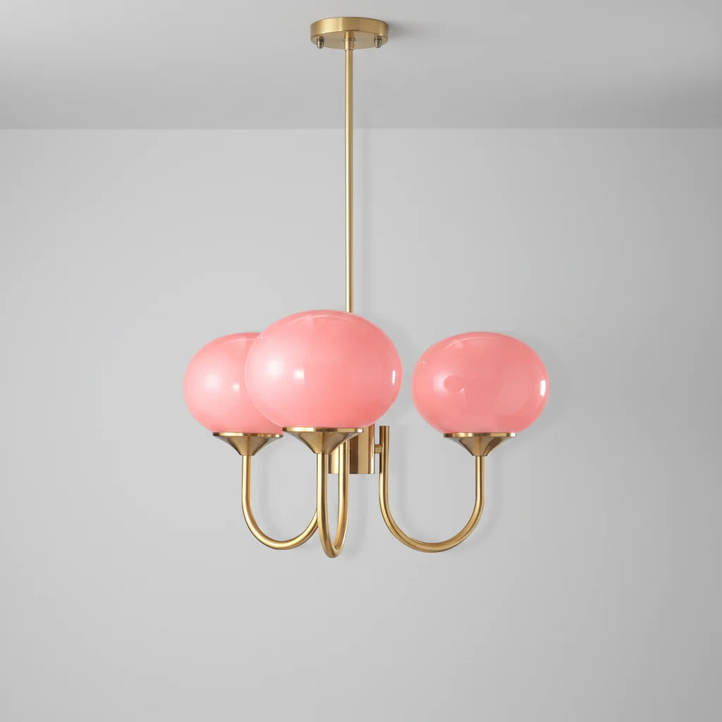 Ceiling Light Handcrafted Pink Glass & Gold Finish