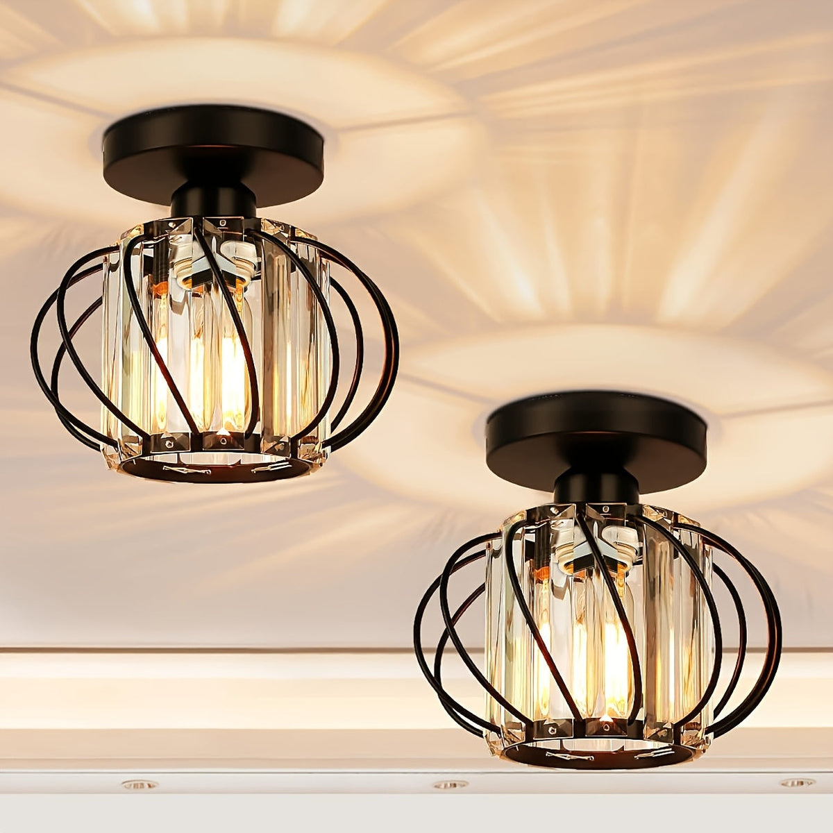 Ceiling Light Industrial Cage Glass Polished Metal