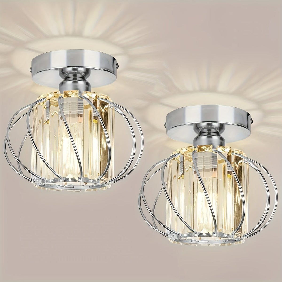 Ceiling Light Industrial Cage Glass Polished Metal