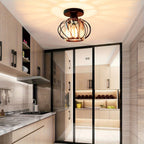 Ceiling Light Industrial Cage Glass Polished Metal