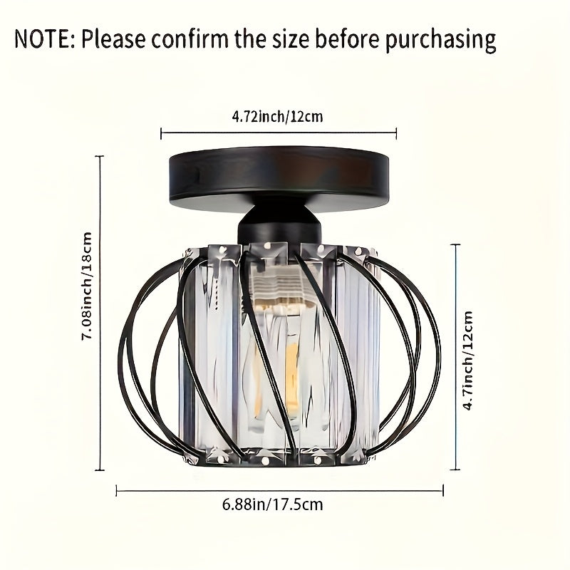 Ceiling Light Industrial Cage Glass Polished Metal