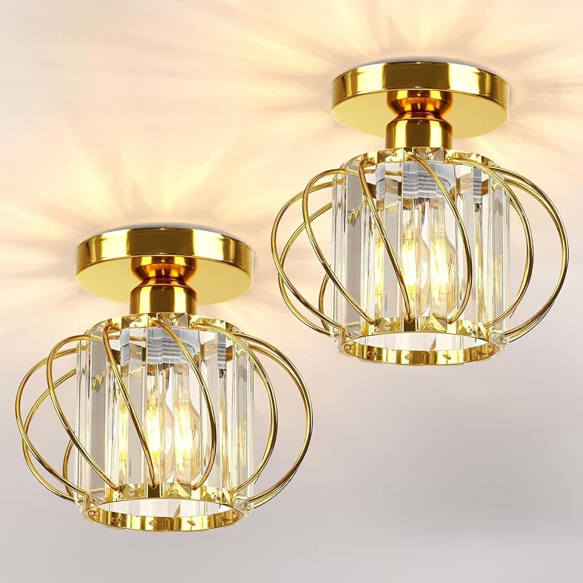 Ceiling Light Industrial Cage Glass Polished Metal