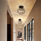 Ceiling Light Industrial Cage Glass Polished Metal