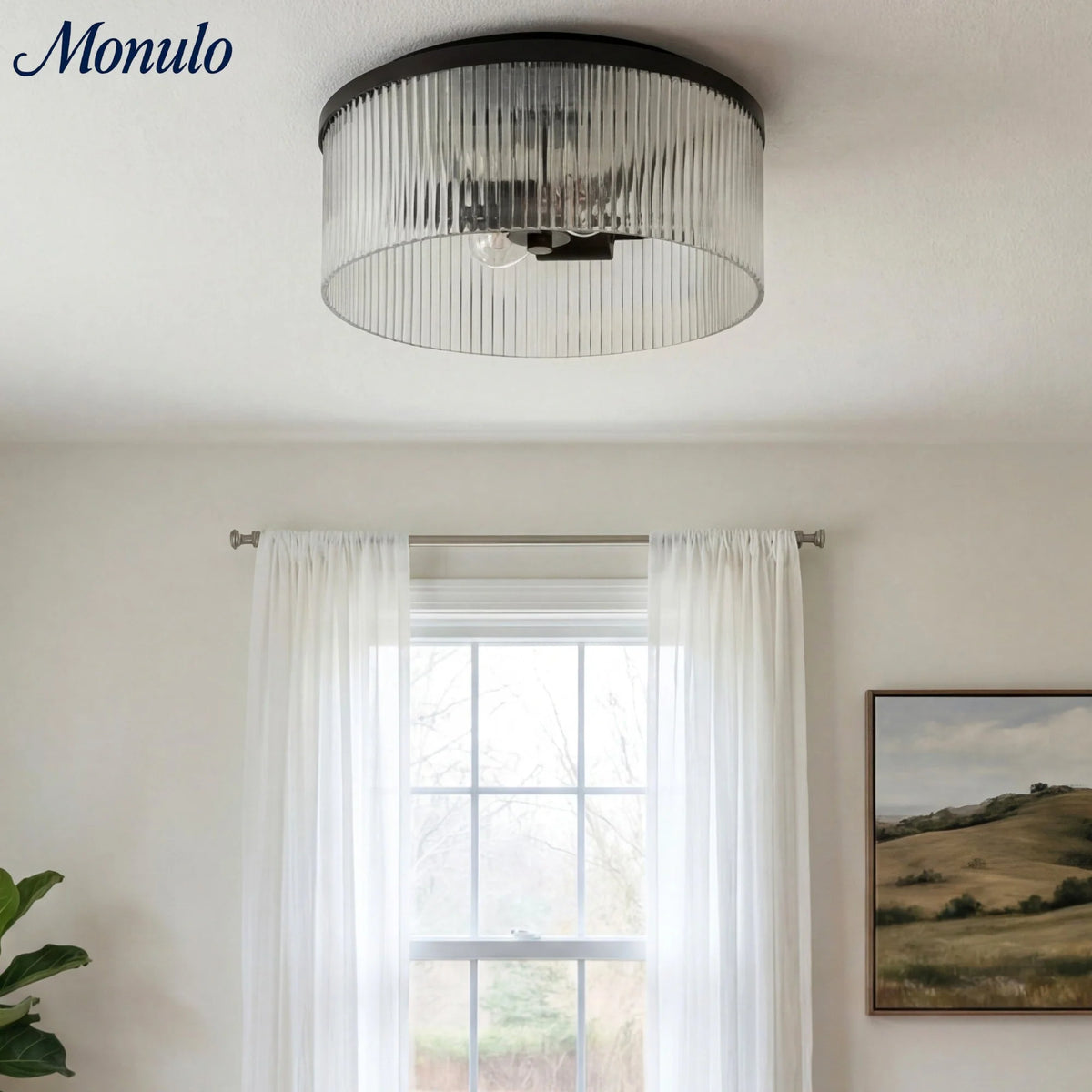 Ceiling Light Low Profile Ribbed Glass Diffuser