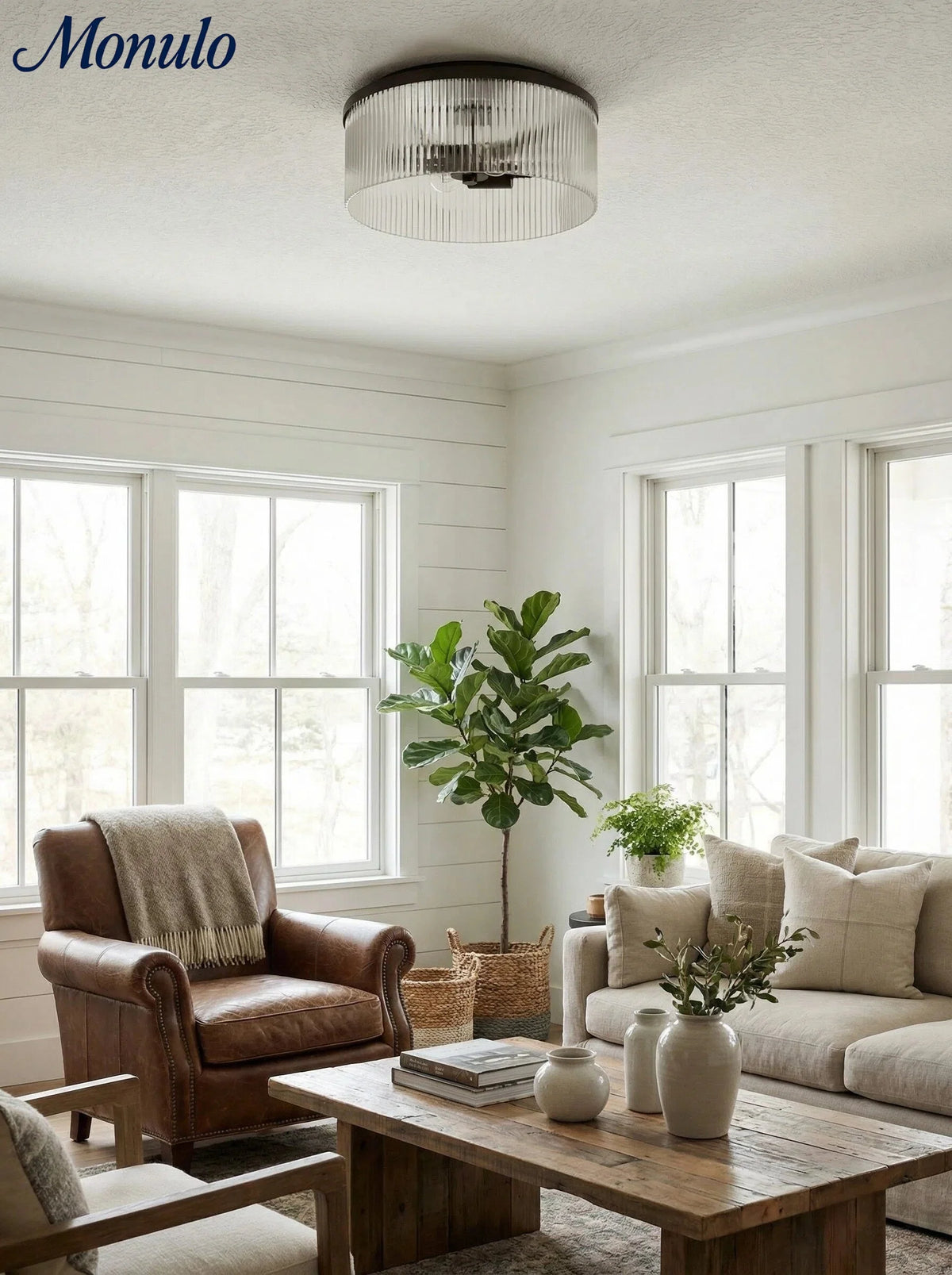Ceiling Light Low Profile Ribbed Glass Diffuser