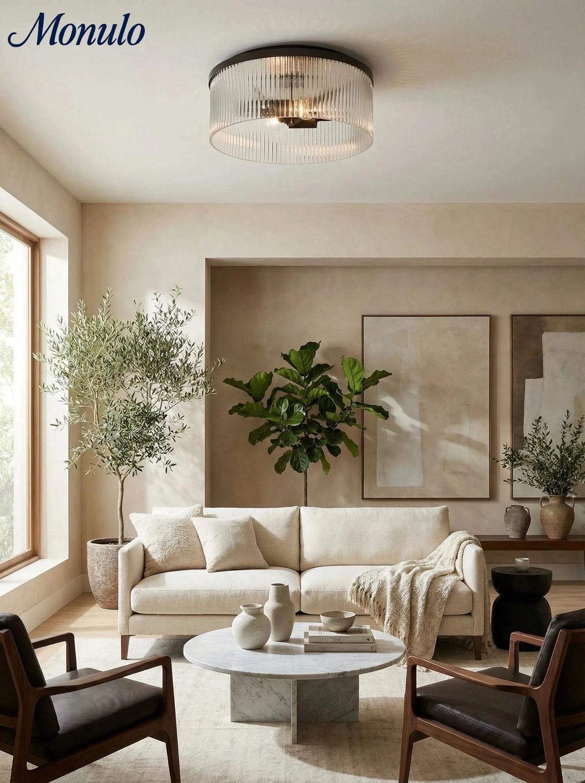 Ceiling Light Low Profile Ribbed Glass Diffuser