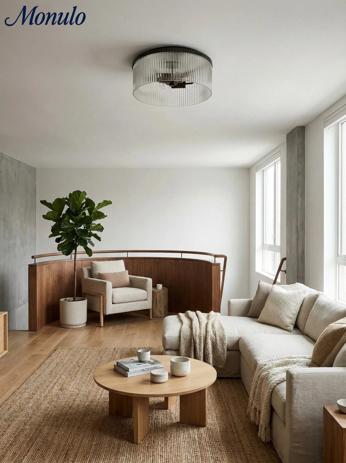 Ceiling Light Low Profile Ribbed Glass Diffuser