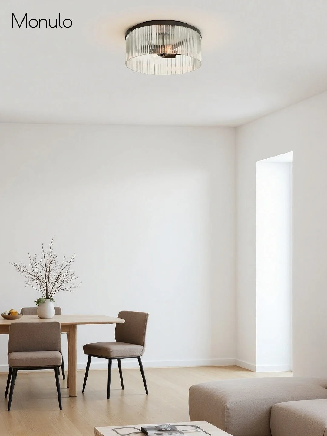 Ceiling Light Low Profile Ribbed Glass Diffuser