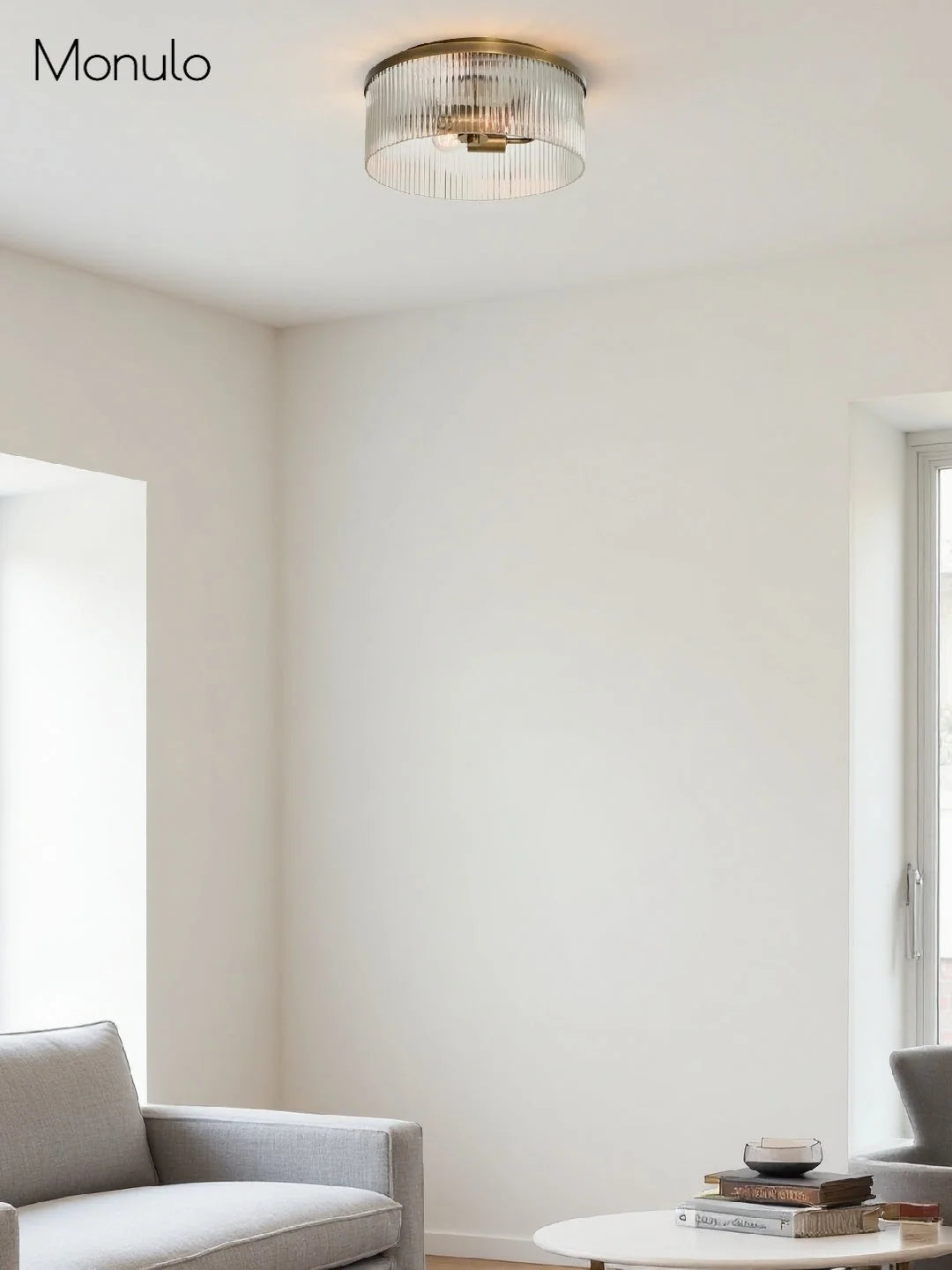 Ceiling Light Low Profile Ribbed Glass Diffuser