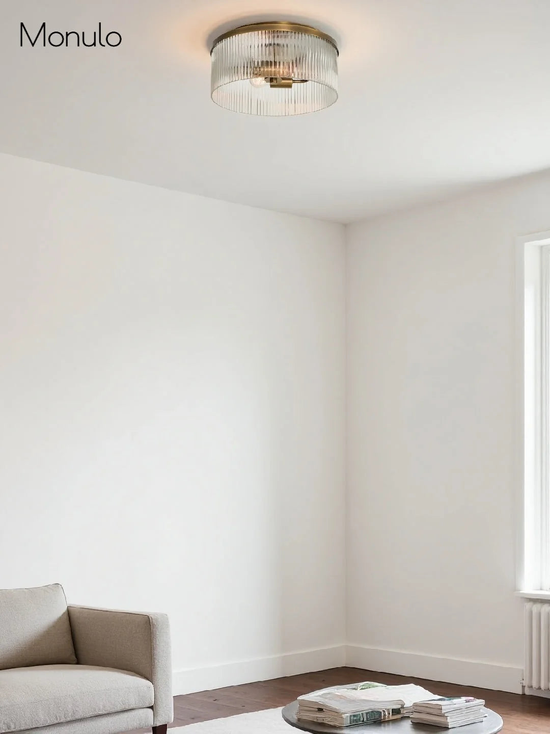 Ceiling Light Low Profile Ribbed Glass Diffuser