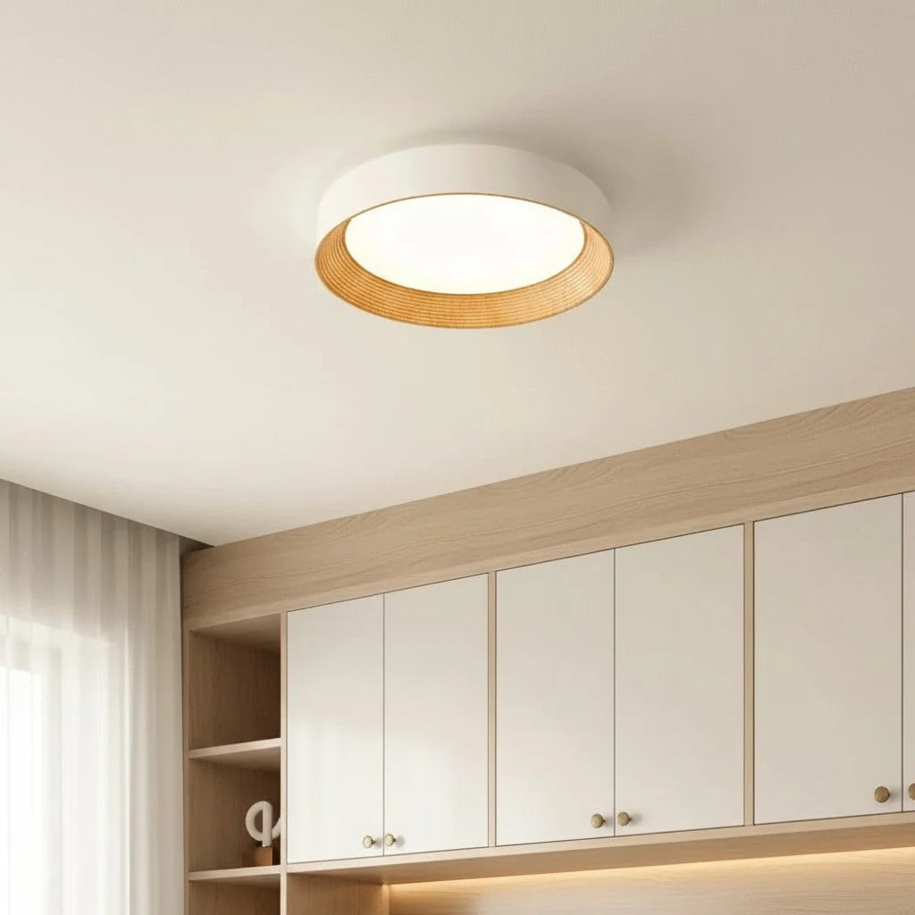 Ceiling Light Round Flush-Mount Integrated LED & Wood Trim