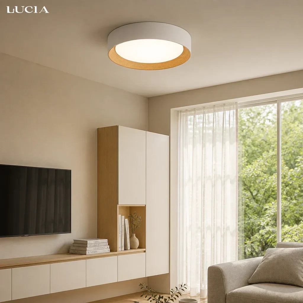 Ceiling Light Round Flush-Mount Integrated LED & Wood Trim