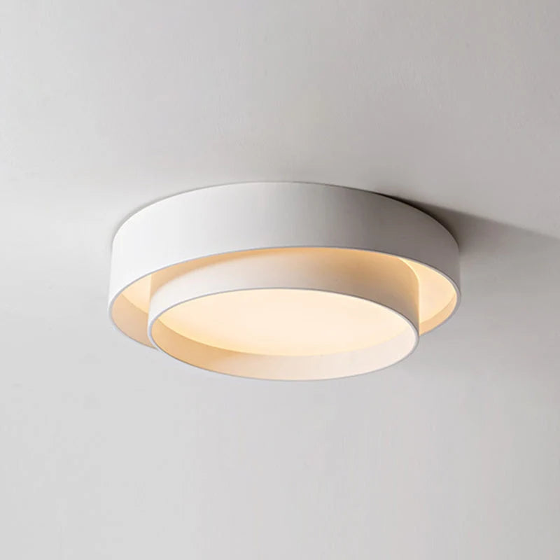 Ceiling Light Round White Metal LED Dimmable Remote