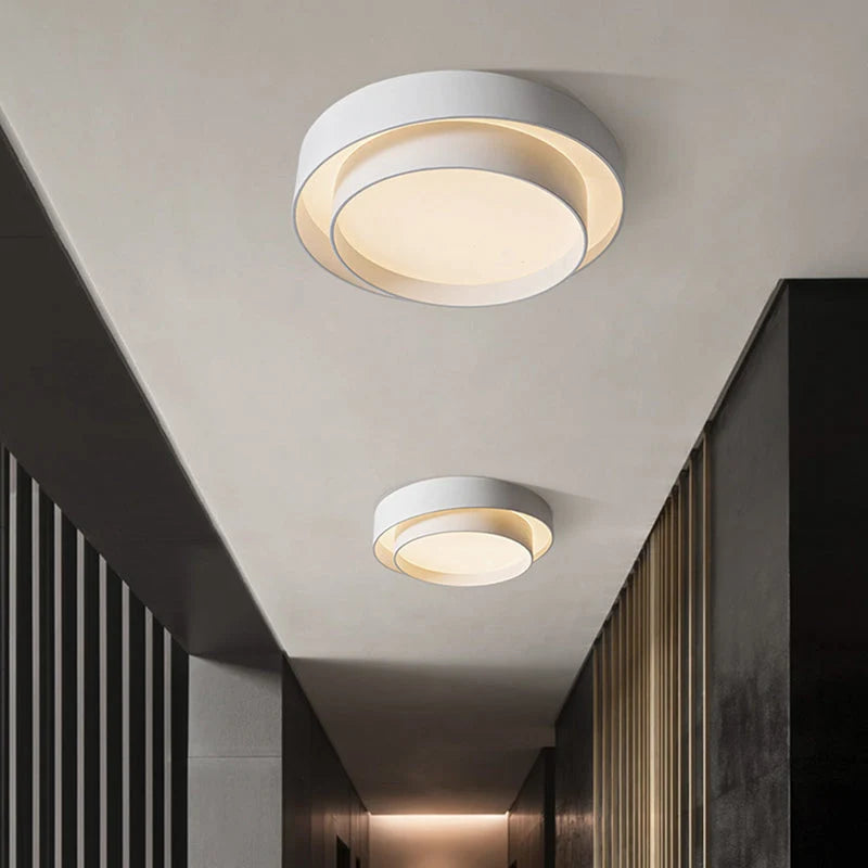 Ceiling Light Round White Metal LED Dimmable Remote