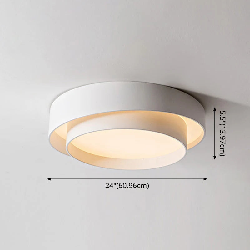 Ceiling Light Round White Metal LED Dimmable Remote