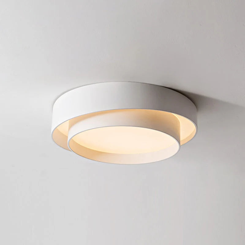 Ceiling Light Round White Metal LED Dimmable Remote