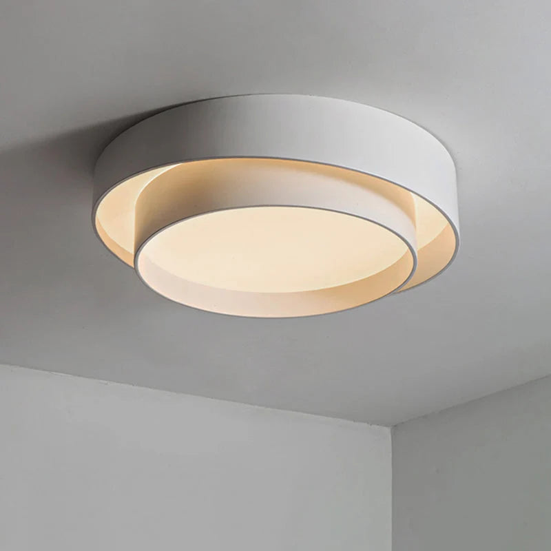 Ceiling Light Round White Metal LED Dimmable Remote