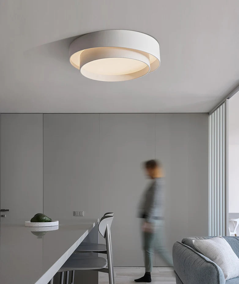Ceiling Light Round White Metal LED Dimmable Remote