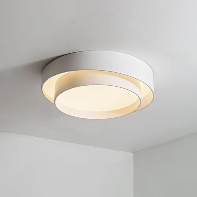 Ceiling Light Round White Metal LED Dimmable Remote