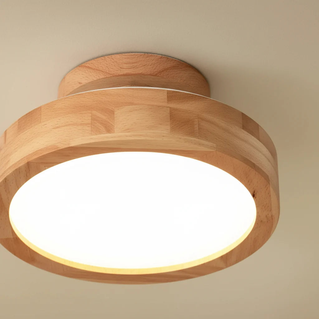 Ceiling Light Rubberwood Matte Acrylic Warm Diffused Glow 20cm