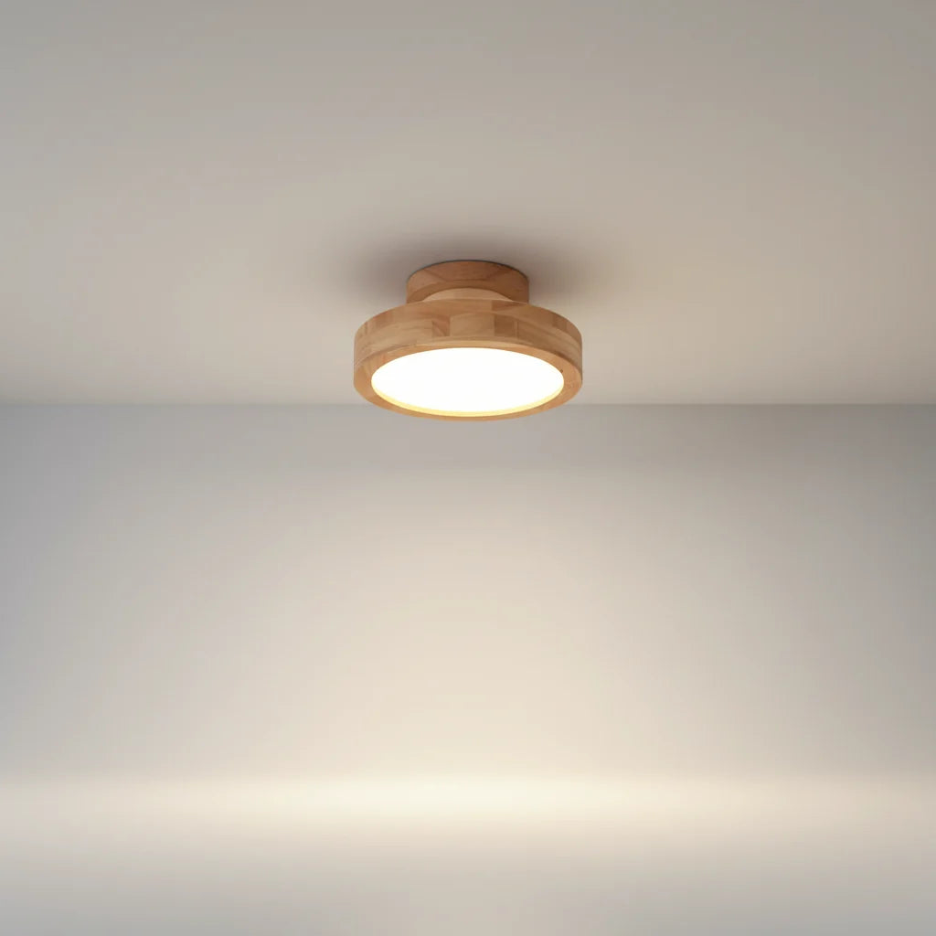 Ceiling Light Rubberwood Matte Acrylic Warm Diffused Glow 20cm