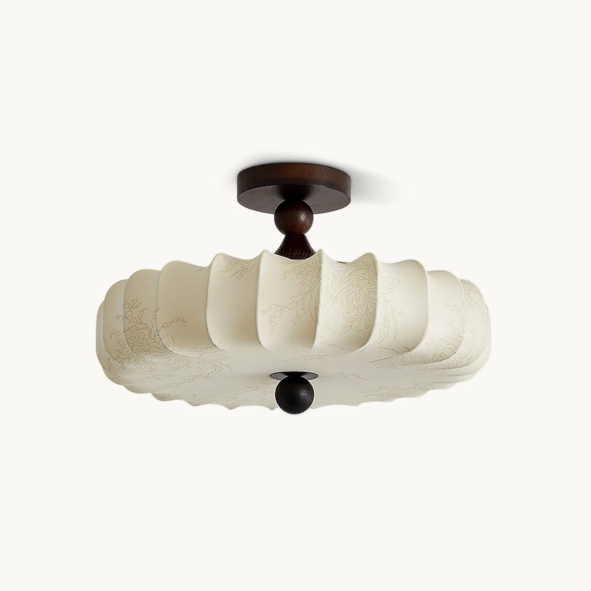 Ceiling Light Solid Walnut Handwoven Beige Shade Dimmable LED