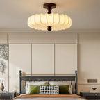 Ceiling Light Solid Walnut Handwoven Beige Shade Dimmable LED