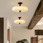 Ceiling Light Solid Walnut Handwoven Beige Shade Dimmable LED