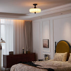 Ceiling Light Solid Walnut Handwoven Beige Shade Dimmable LED