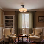 Ceiling Light Solid Walnut Handwoven Beige Shade Dimmable LED