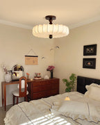 Ceiling Light Solid Walnut Handwoven Beige Shade Dimmable LED