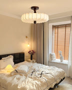 Ceiling Light Solid Walnut Handwoven Beige Shade Dimmable LED