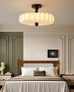 Ceiling Light Solid Walnut Handwoven Beige Shade Dimmable LED