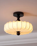 Ceiling Light Solid Walnut Handwoven Beige Shade Dimmable LED