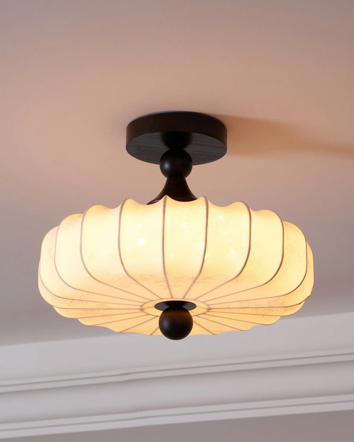 Ceiling Light Solid Walnut Handwoven Beige Shade Dimmable LED