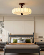 Ceiling Light Solid Walnut Handwoven Beige Shade Dimmable LED