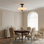 Ceiling Light Solid Walnut Handwoven Beige Shade Dimmable LED