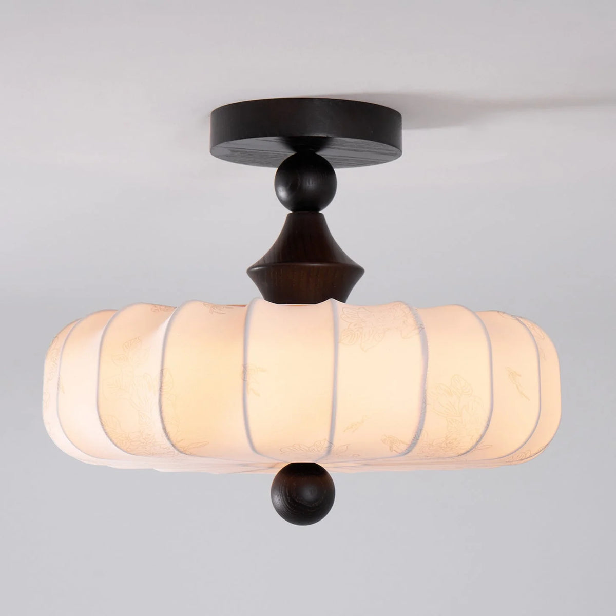 Ceiling Light Solid Walnut Handwoven Beige Shade Dimmable LED