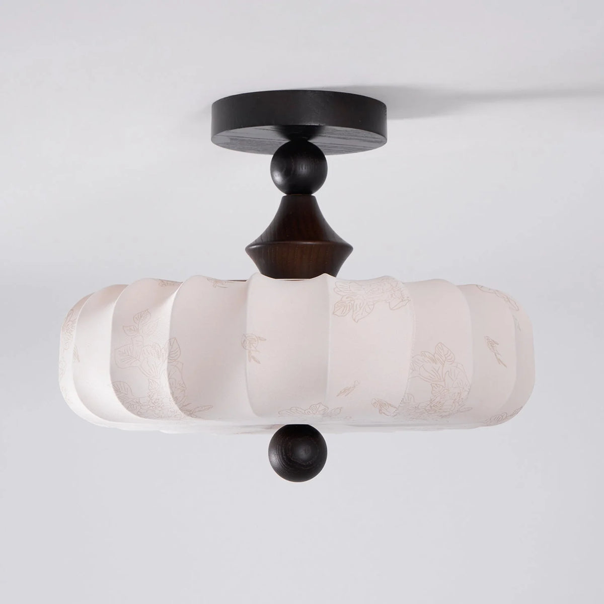 Ceiling Light Solid Walnut Handwoven Beige Shade Dimmable LED