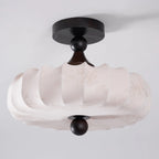 Ceiling Light Solid Walnut Handwoven Beige Shade Dimmable LED