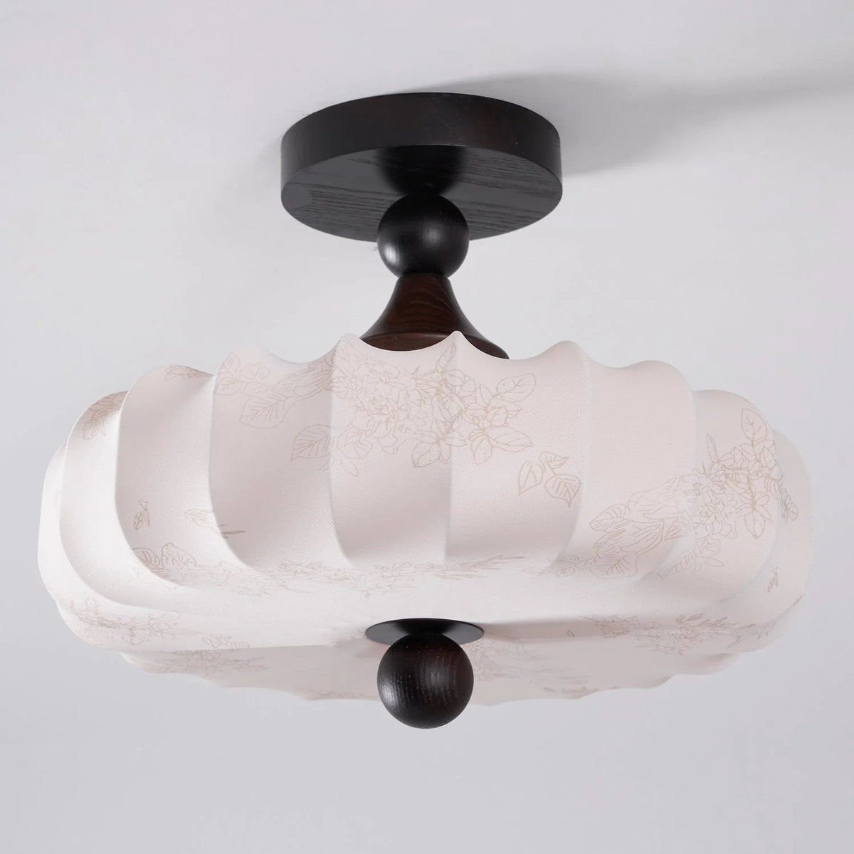 Ceiling Light Solid Walnut Handwoven Beige Shade Dimmable LED