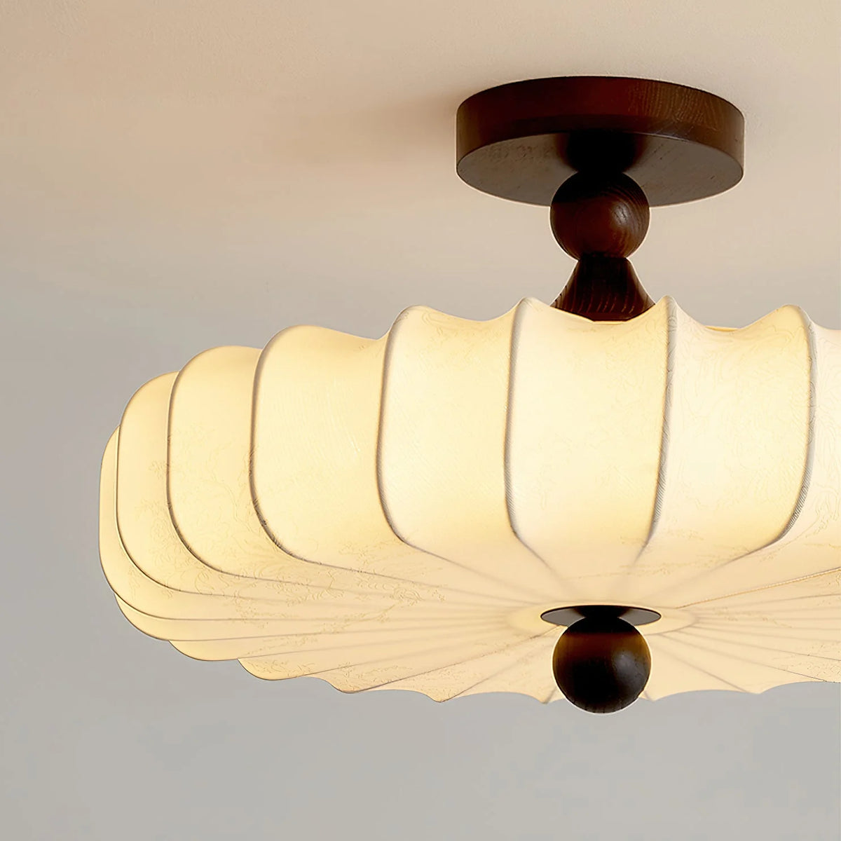 Ceiling Light Solid Walnut Handwoven Beige Shade Dimmable LED