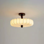Ceiling Light Solid Walnut Handwoven Beige Shade Dimmable LED
