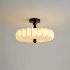 Ceiling Light Solid Walnut Handwoven Beige Shade Dimmable LED