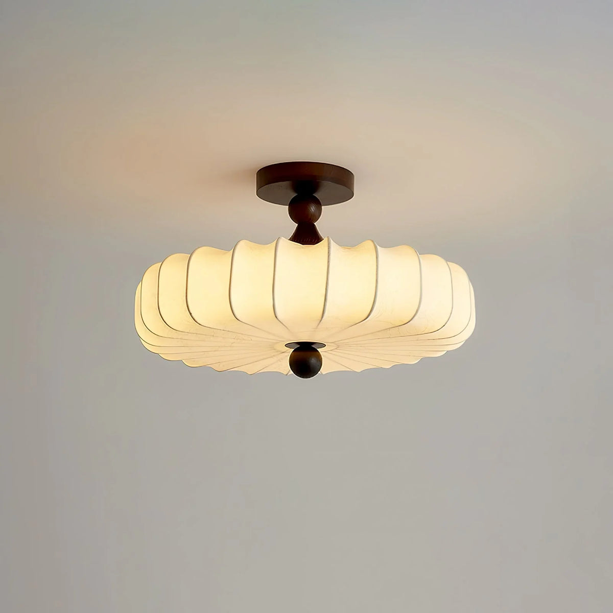 Ceiling Light Solid Walnut Handwoven Beige Shade Dimmable LED