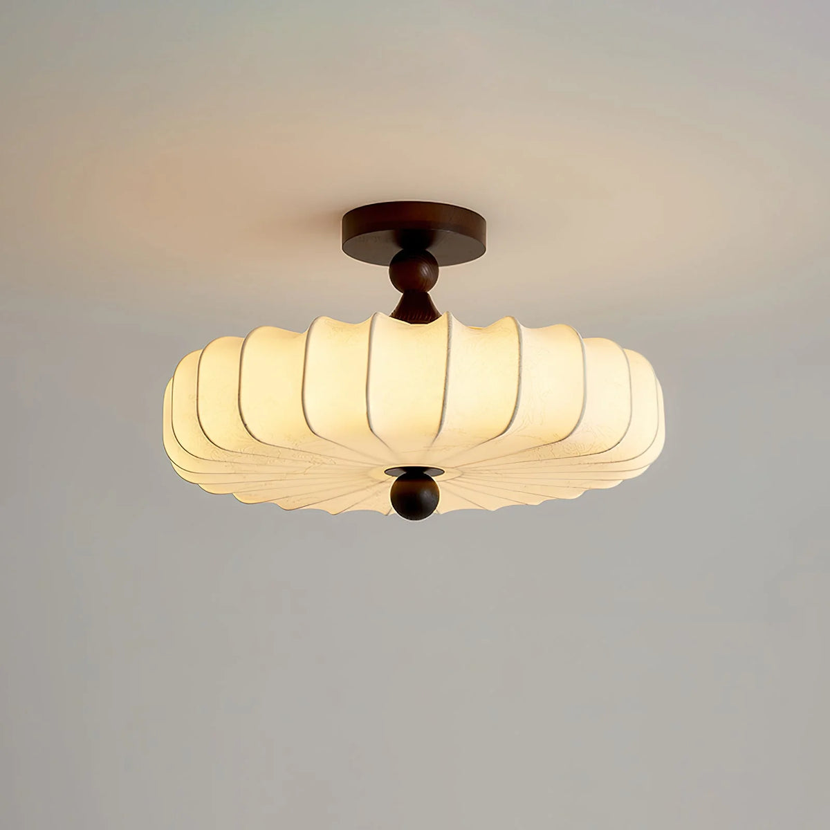 Ceiling Light Solid Walnut Handwoven Beige Shade Dimmable LED
