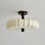 Ceiling Light Solid Walnut Handwoven Beige Shade Dimmable LED